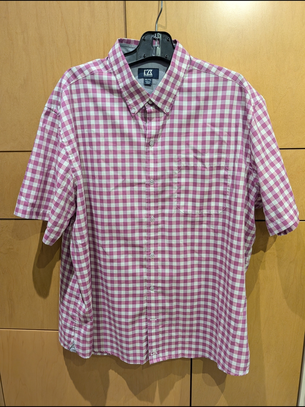 Cutter & Buck Pink Gingham Short-Sleeve Button-Down Shirt